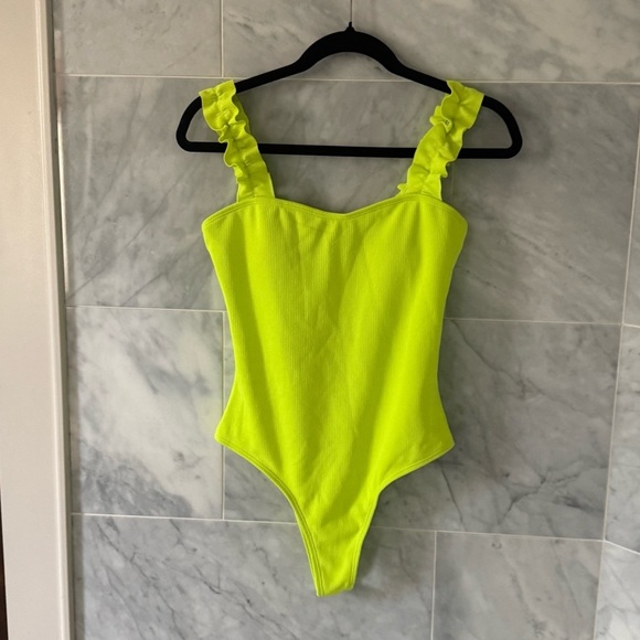 Lime Green Ruffled One Piece swimsuit size M - Picture 2 of 7
